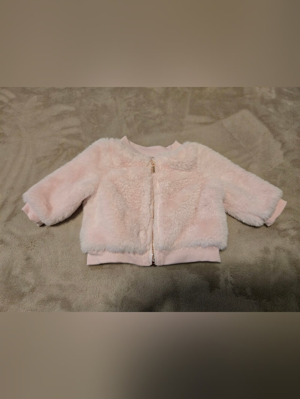 Cat & Jack Baby Girl Pink Faux Fur Zip-Up Jacket - Size 0-3 months